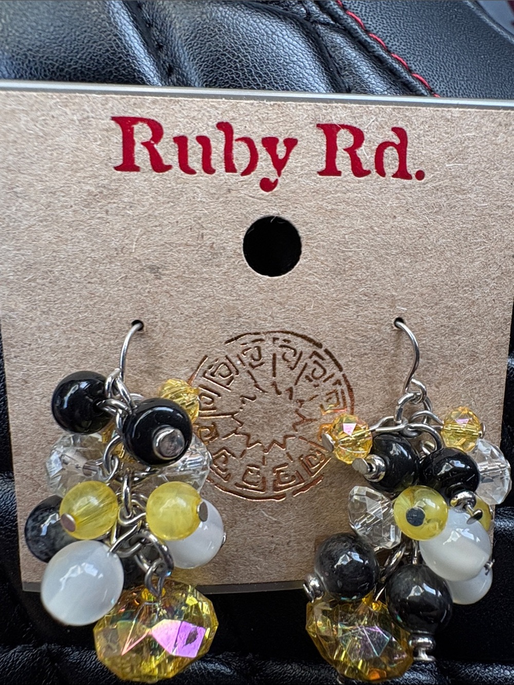 Ruby Rd. Yellow, Black & Clear Cluster Dangle Earrings